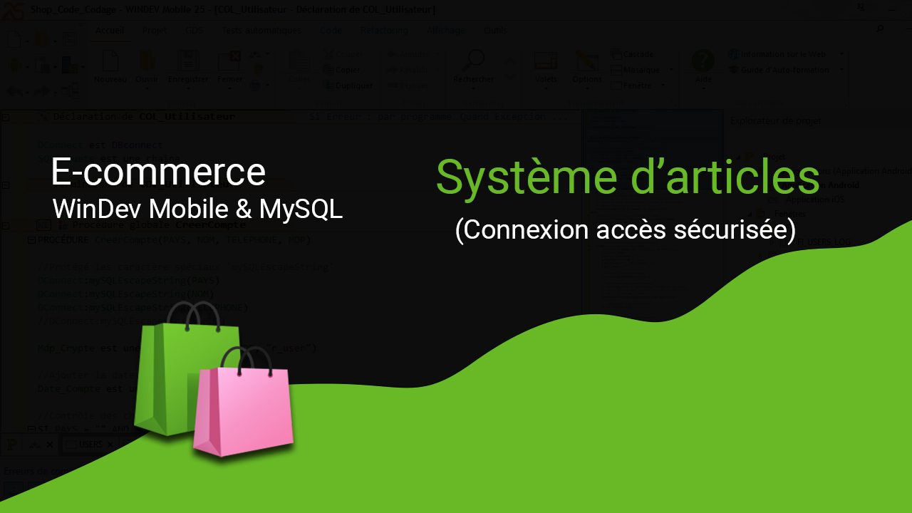 E-commerce WinDev Mobile & MySQL ~ Système d'articles (Connexion accès sécurisée)