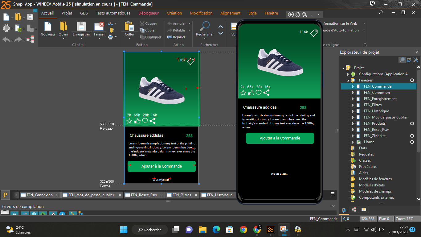 Conception d'interface utilisateur UX d'application mobile de commerce électronique dans WM 25