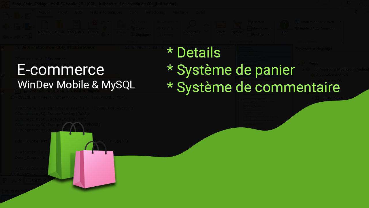 E-commerce WinDev Mobile & MySQL: Details, Système de panier, Système de commentaire